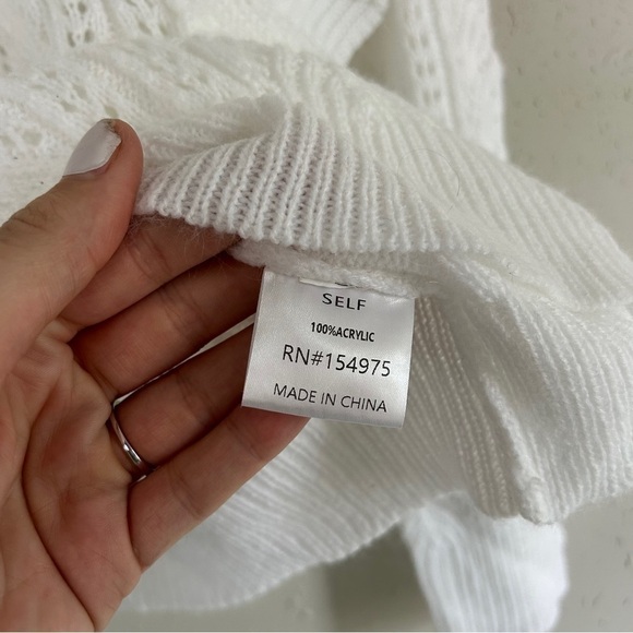 C+D+M White Ruffle Crewneck Sweater Medium Neutral Preppy Casual Formal - Picture 3 of 6